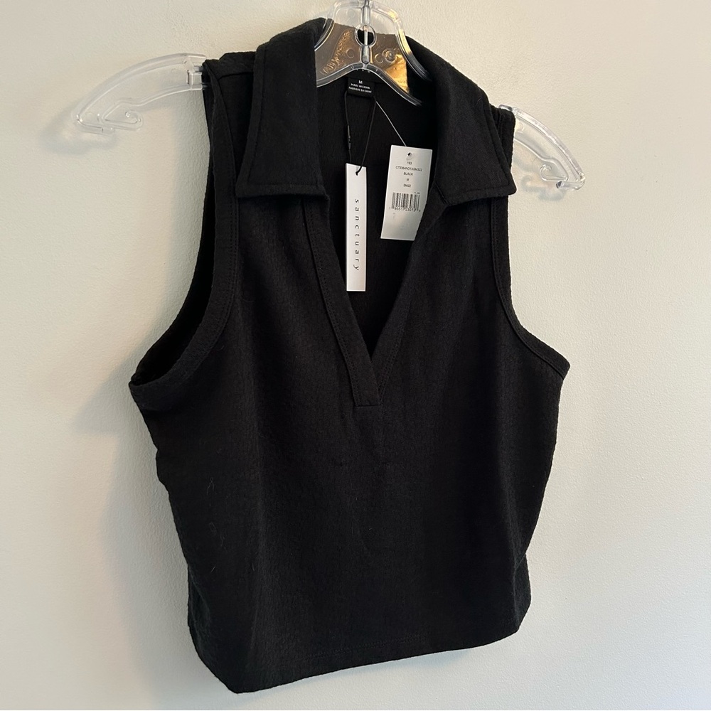 (SOLD) SANCTUARY NWT Black Cropped Collar Tank Top Size Medium - Picture 2 of 8